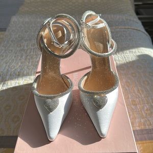 Satin crystal heart heels